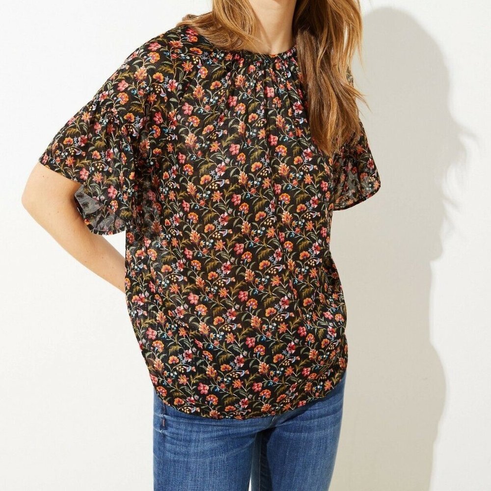 LOFT Floral Tie-Back Blouse with Shimmer Details (NWT)